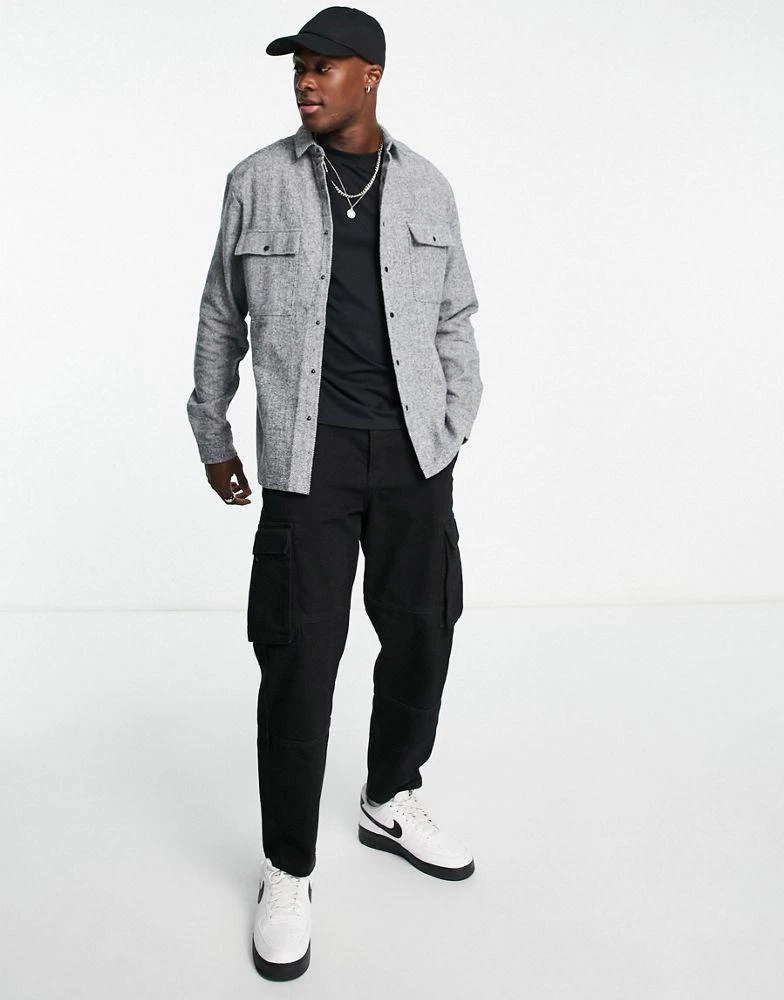 商品ASOS|ASOS DESIGN twill overshirt in black with snap buttons,价格¥192,第3张图片详细描述
