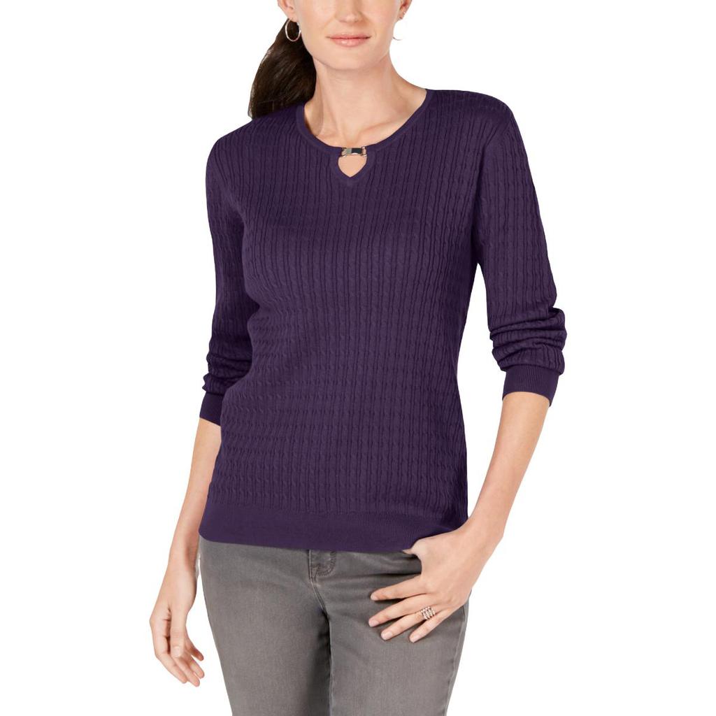 Karen Scott Womens Cable Knit Keyhole Pullover Sweater商品第1张图片规格展示
