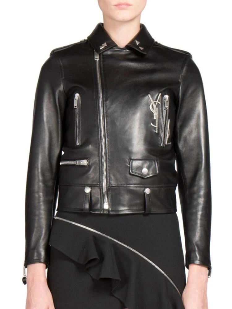 商品Yves Saint Laurent|Saint Laurent - Embellished Leather Moto Jacket,价格¥39939,第1张图片