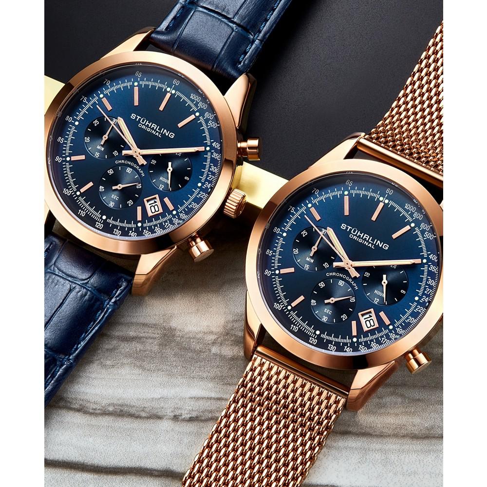 Men's Quartz Chronograph Date Rose Gold-Tone Stainless Steel Mesh Bracelet Watch 44mm商品第2张图片规格展示