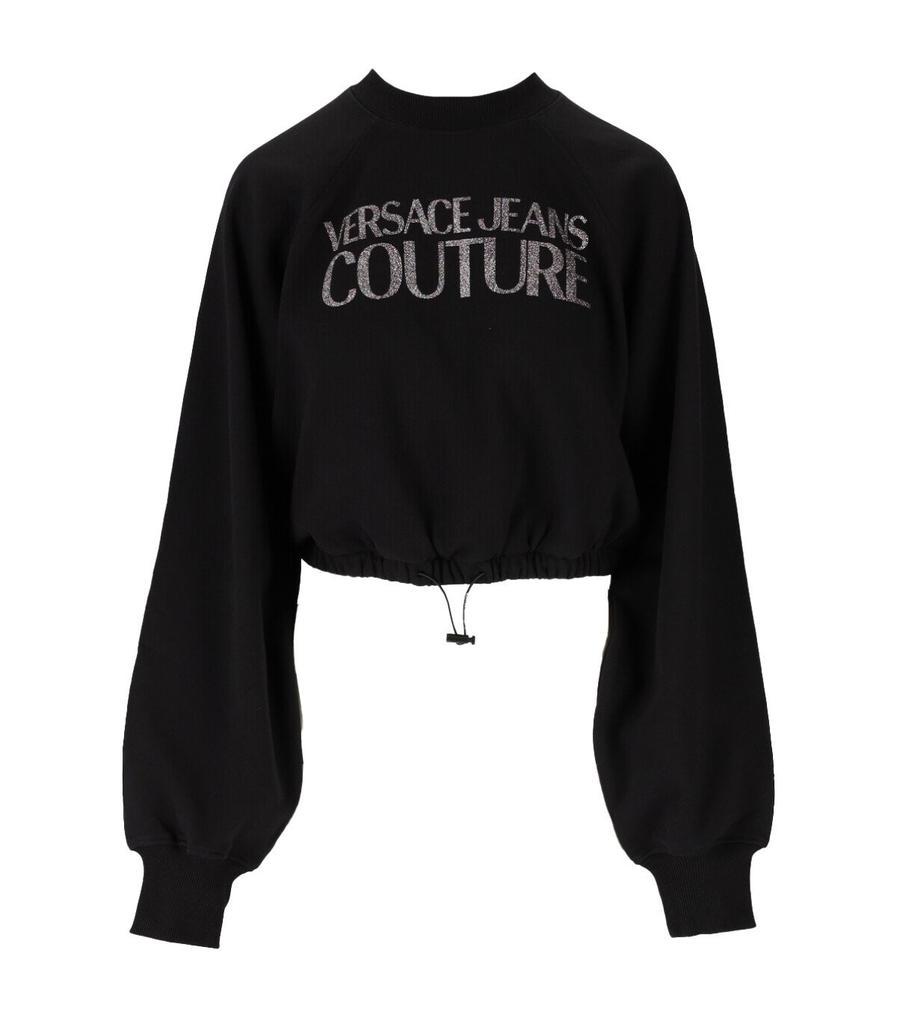 商品Versace|VERSACE JEANS COUTURE BLACK GLITTER CROPPED SWEATSHIRT,价格¥1706,第1张图片