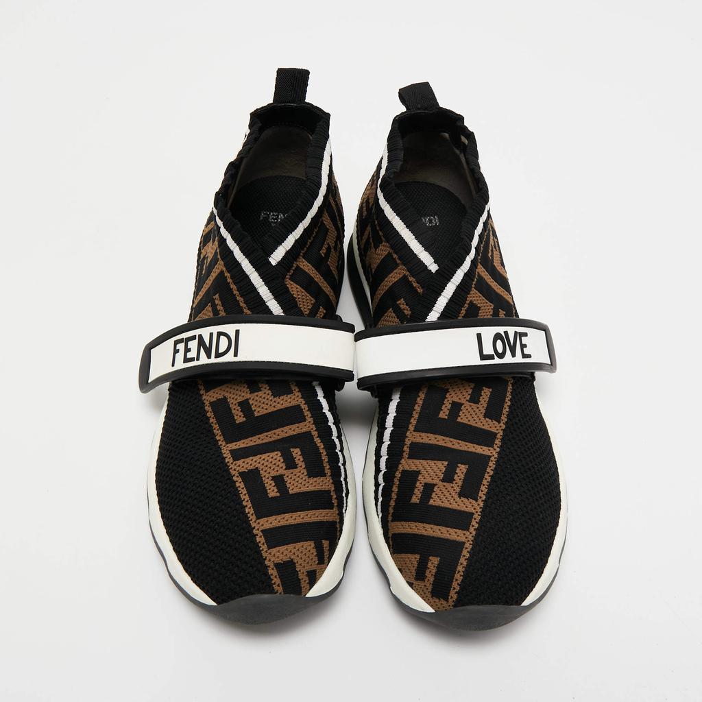 Fendi Black/Tobacco Zucca Knit Fabric Rockoko Sneakers Size 37商品第3张图片规格展示