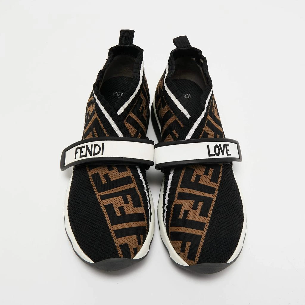 商品[二手商品] Fendi|Fendi Black/Tobacco Zucca Knit Fabric Rockoko Sneakers Size 37,价格¥4425,第3张图片详细描述