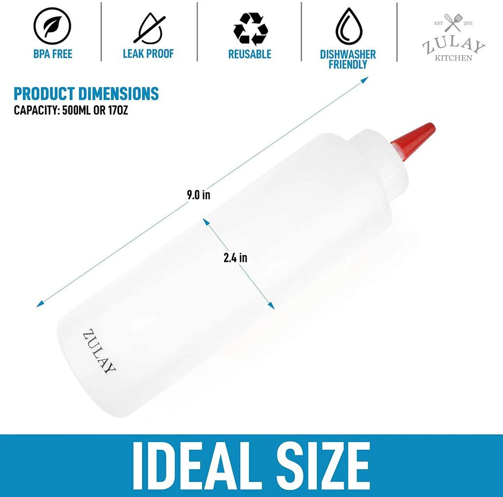 商品Zulay Kitchen|Plastic Condiment Squeeze Bottle with Caps 17 oz,价格¥127,第3张图片详细描述