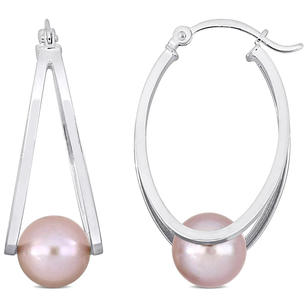 商品Mimi & Max|Mimi & Max 8-8.5mm Cultured Freshwater Pink Pearl Hoop Earrings in Sterling Silver,价格¥284,第1张图片