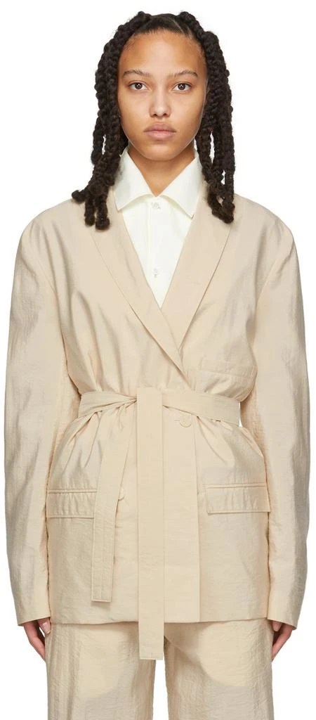 商品Lemaire|Beige Belted Double-Breasted Blazer,价格¥2344,第1张图片