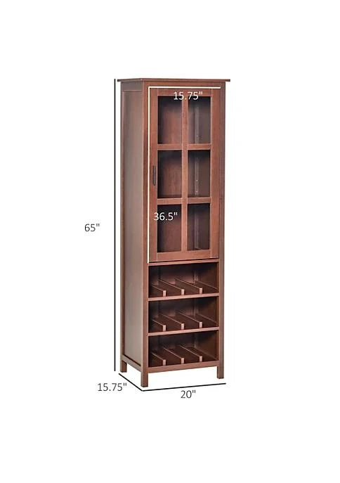 商品HOMCOM|Tall Wine Cabinet Bar Display Cupboard With Glass Door And 3 Storage Compartment For Living Room Home Bar Dining Room Walnut,价格¥1515,第3张图片详细描述