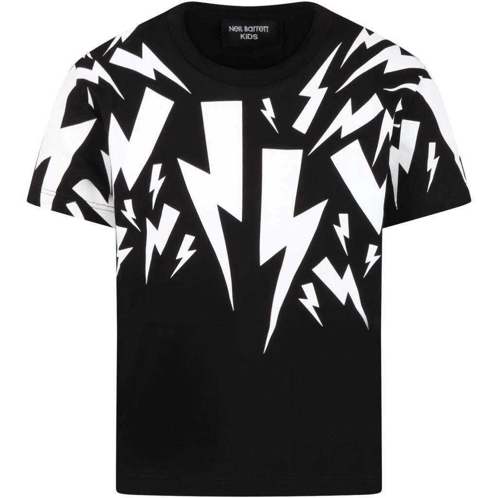 商品Neil Barrett|Neil Barrett Black T-shirt For Boy With Thunderbolts,价格¥704,第1张图片
