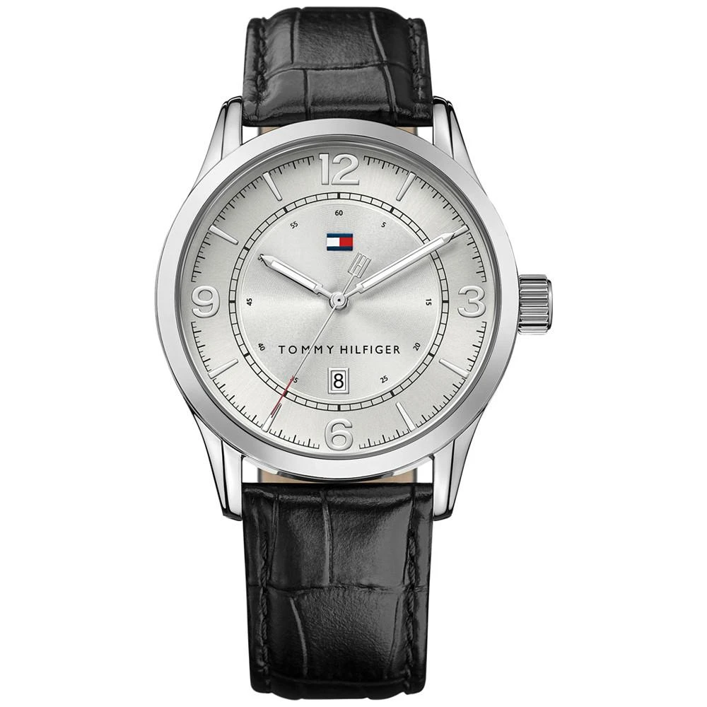 商品Tommy Hilfiger|Men's Casual Sport Black Leather Strap Watch 42mm , Created for Macy's,价格¥388,第1张图片