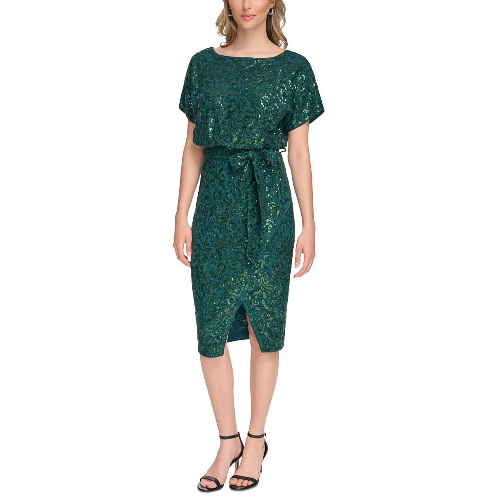 商品Kensie|Women's Sequin Floral-Lace Blouson Wrap Dress,价格¥375,第1张图片