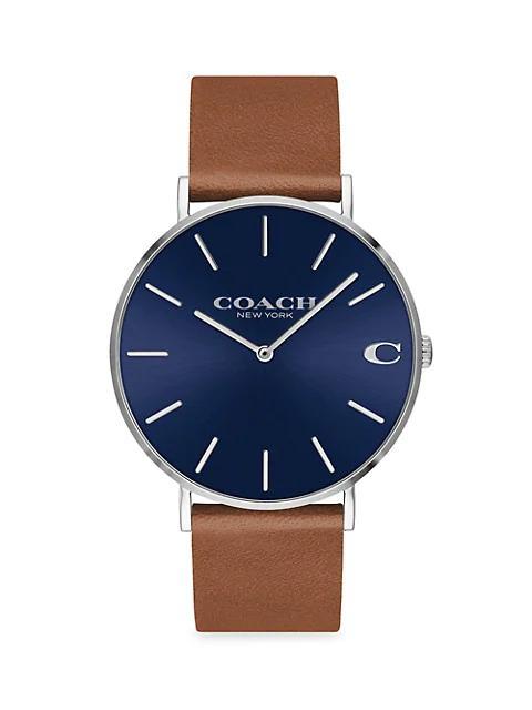 商品Coach|Charles Stainless Steel Leather-Strap Watch,价格¥1101,第1张图片