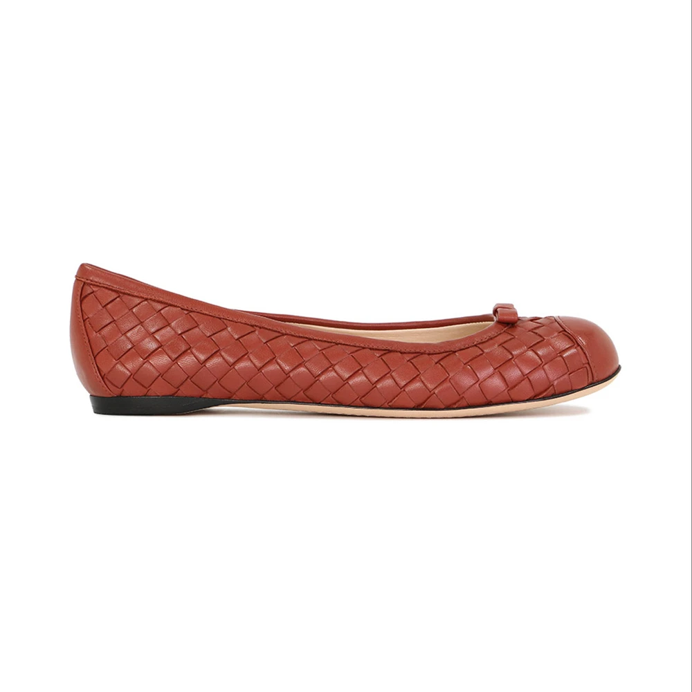 商品Bottega Veneta|BOTTEGA VENETA 女士红棕色羊皮编织平底船鞋 297868-V0013-6329,价格¥2164,第1张图片