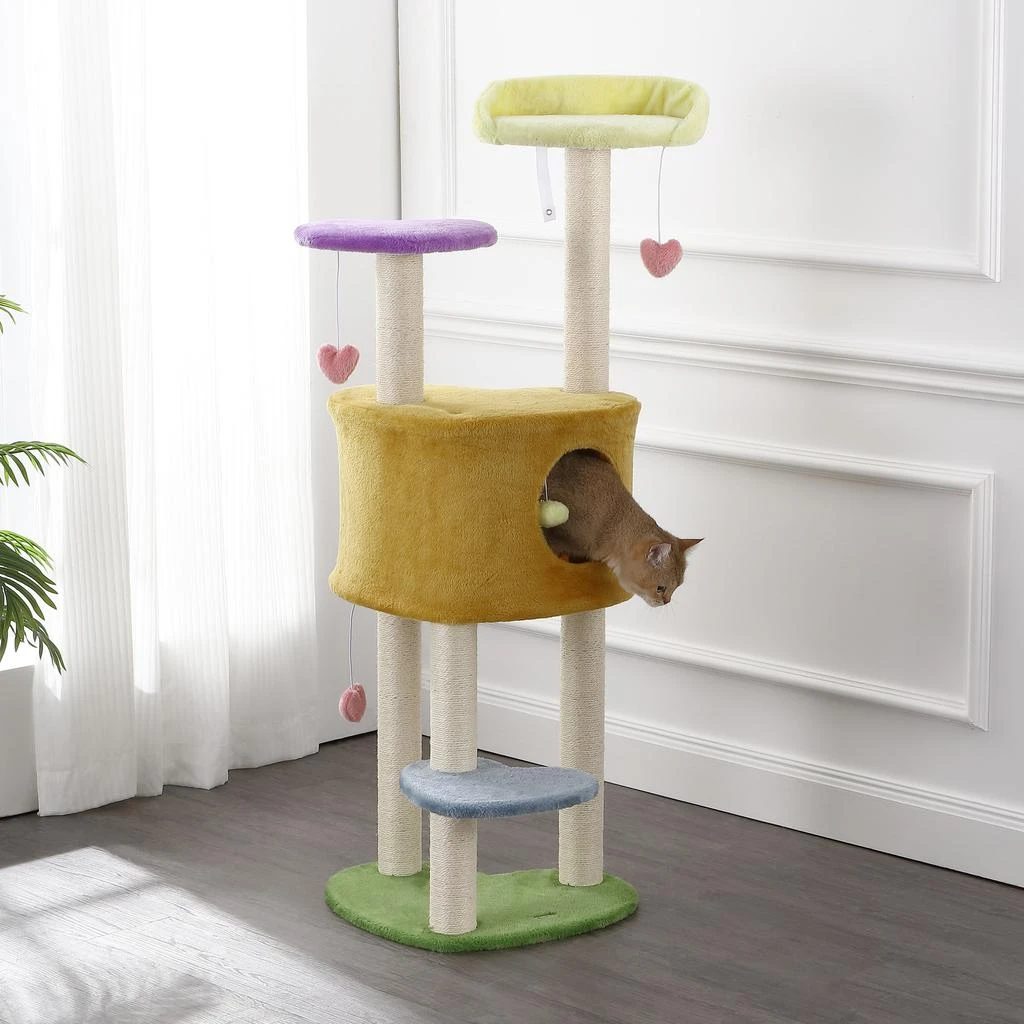 商品THE LICKER STORE|Aisling 51" 4-Tier Modern Sisal Heart Cat Tree with Scratching Posts, Napping Perch, and Dangling Toys, Multi,价格¥1012,第2张图片详细描述