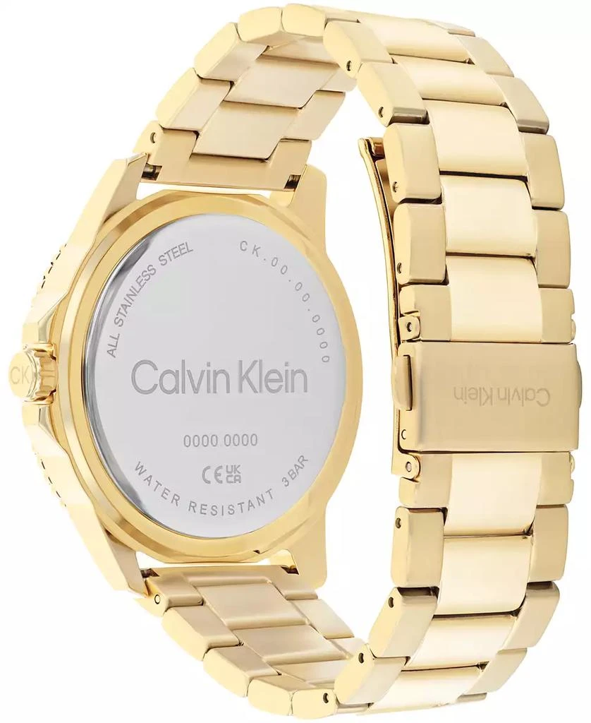 商品Calvin Klein|Men's Three Hand Gold- Tone Stainless Steel Bracelet Watch 44mm,价格¥996,第3张图片详细描述