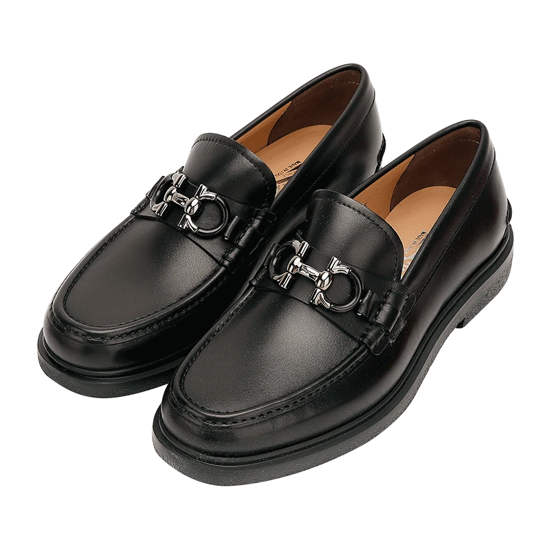商品[国内直发] Salvatore Ferragamo|菲拉格慕(Salvatore Ferragamo) 奢侈品 男士GANCINI黑色休闲皮鞋乐福鞋02C499735190-9+,价格¥3953,第1张图片