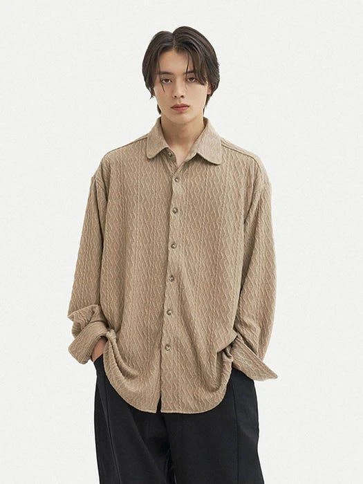 商品DIAMOND LAYLA|Twisted Collar Cardigan Shirt [Beige],价格¥680,第1张图片