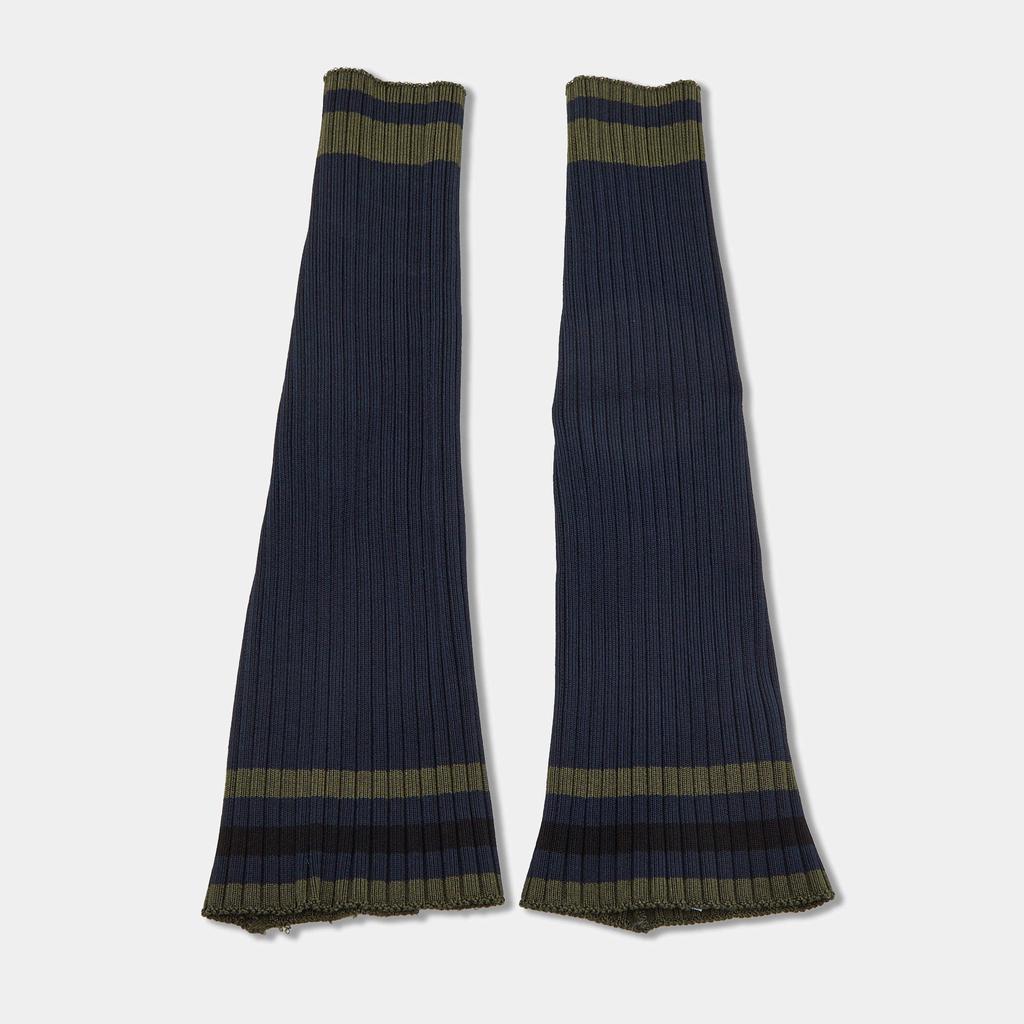 Prada Navy & Green Striped Rib Knit Leg Warmers商品第1张图片规格展示