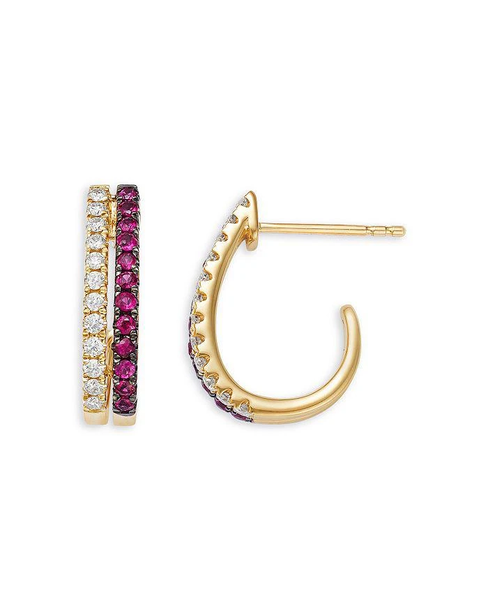 商品Bloomingdale's Fine Collection|Bloomingdale's Fine Jewelry Ruby & Diamond Huggie Hoop Earrings in 14K Yellow Gold,价格¥28739,第3张图片详细描述