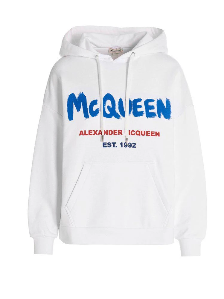 商品Alexander McQueen|Alexander McQueen Logo Printed Drawstring Hoodie,价格¥2132,第1张图片