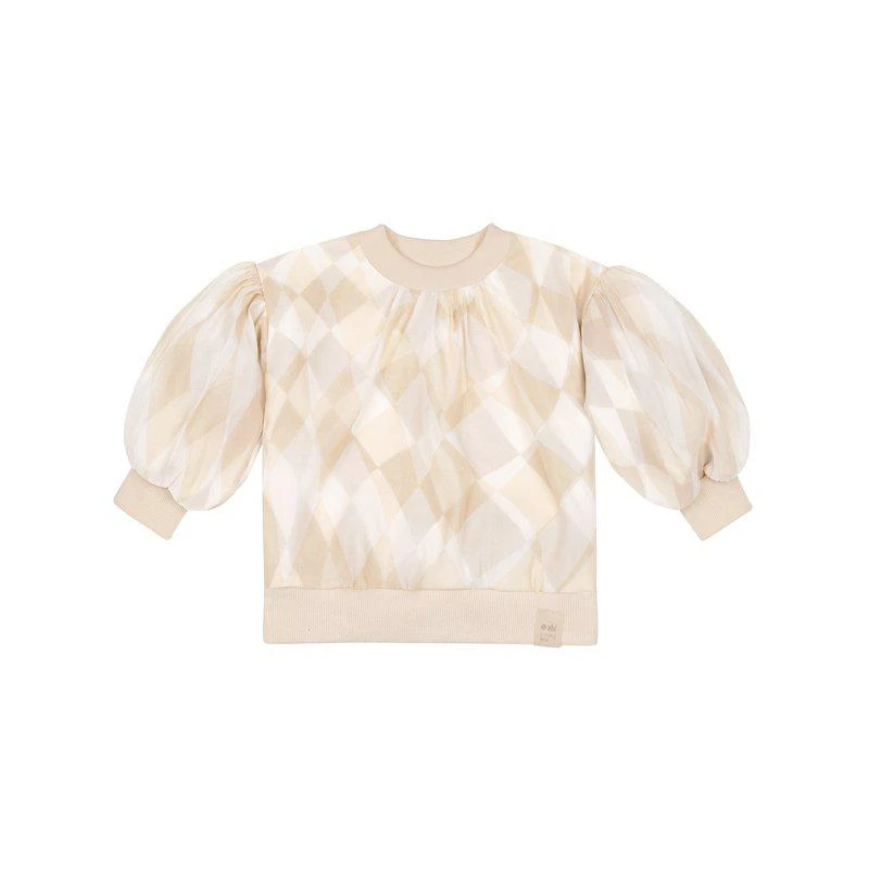 商品Omamimini|Kids Organza & Terry Sweatshirt Beige,价格¥182,第1张图片