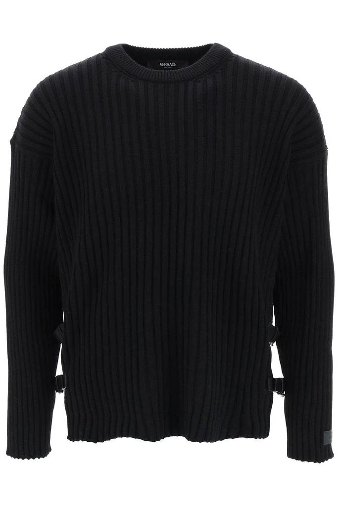 商品Versace|Ribbed-knit sweater with leather straps,价格¥5288,第1张图片