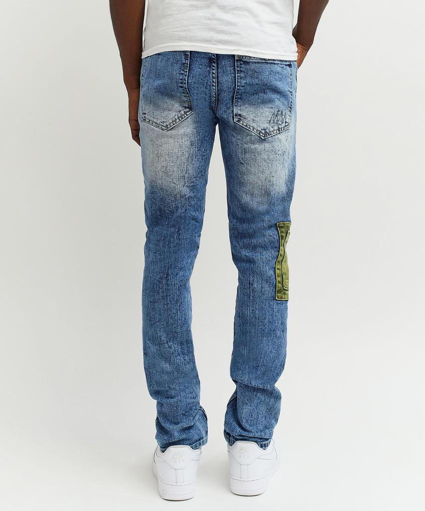 Punk Medium Washed Patched Denim Cargo Jeans商品第7张图片规格展示