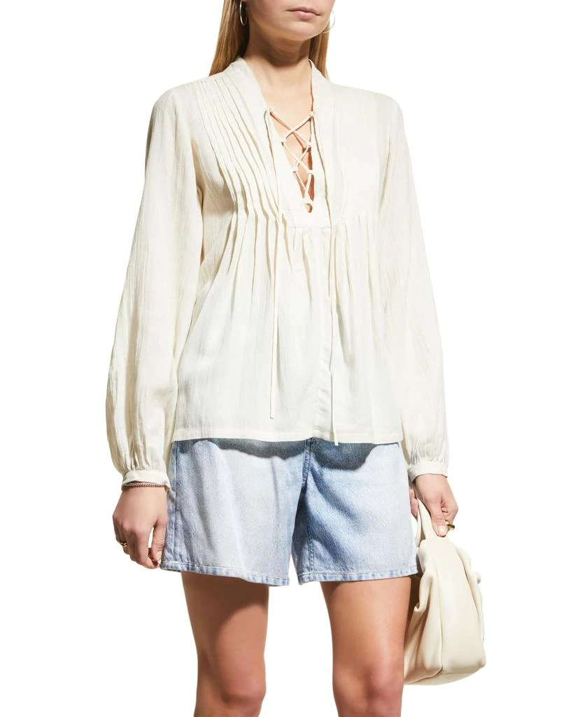 商品Rag & Bone|Sachi Metallic Lace-Up Pleated Top,价格¥525,第1张图片