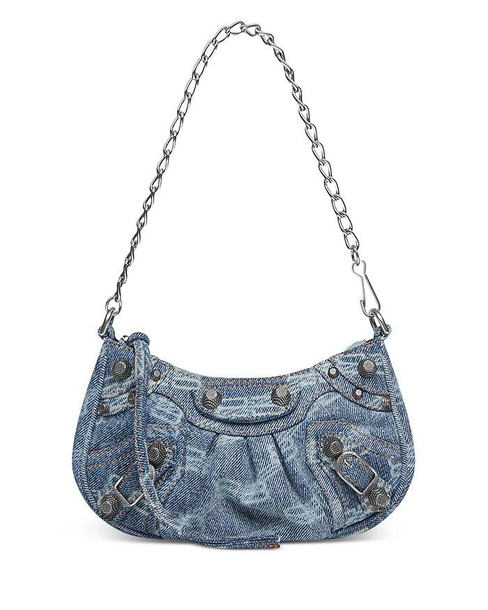 商品Balenciaga|Le Cagole BB Monogram Bleached Denim Mini Chain Purse,价格¥10544,第1张图片详细描述