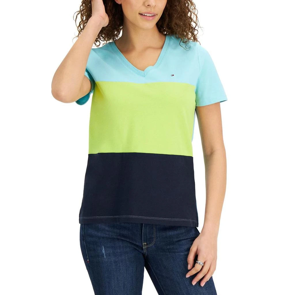 商品Tommy Hilfiger|Tommy Hilfiger Womens Half Time Tee V-Neck T-Shirt,价格¥140,第1张图片