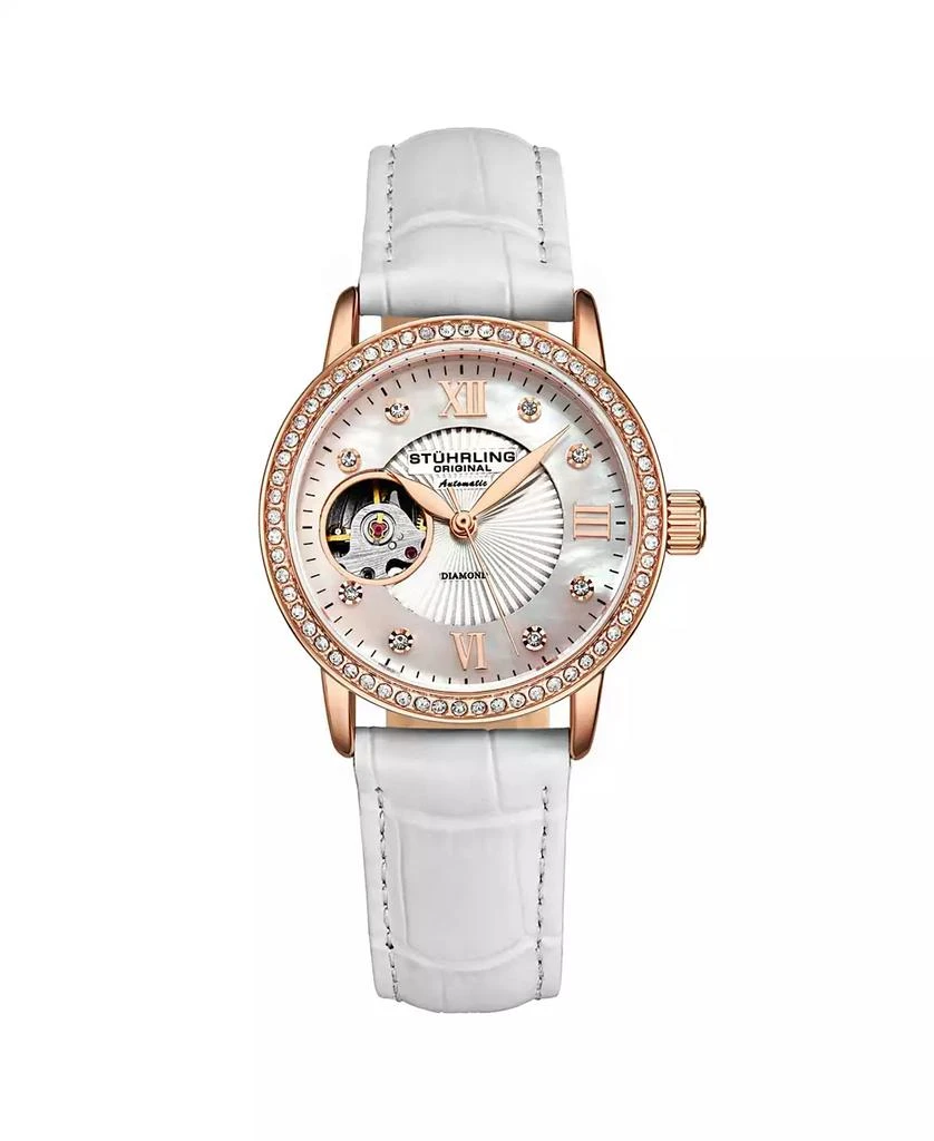 商品Stuhrling|Women's White Leather Strap Watch 34mm,价格¥1568,第1张图片