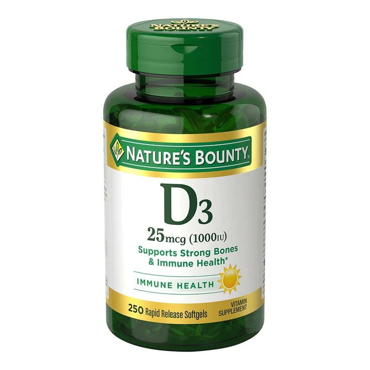 商品Nature's Bounty|Nature's Bounty Vitamin D3 Softgels, 25 mcg, 1000 IU, 250 Ct,价格¥71,第1张图片