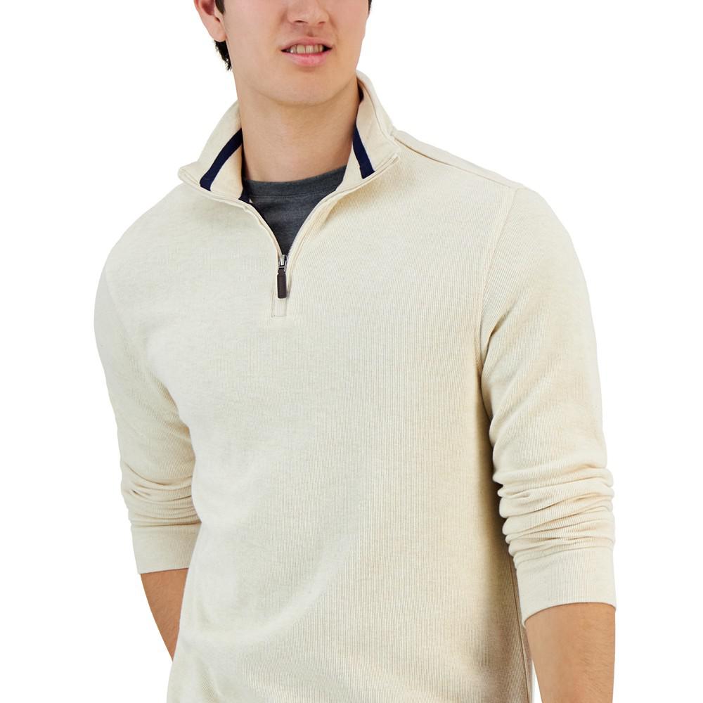 Men's Natural Heather French Rib Quarter-Zip Sweater, Created for Macy's商品第3张图片规格展示