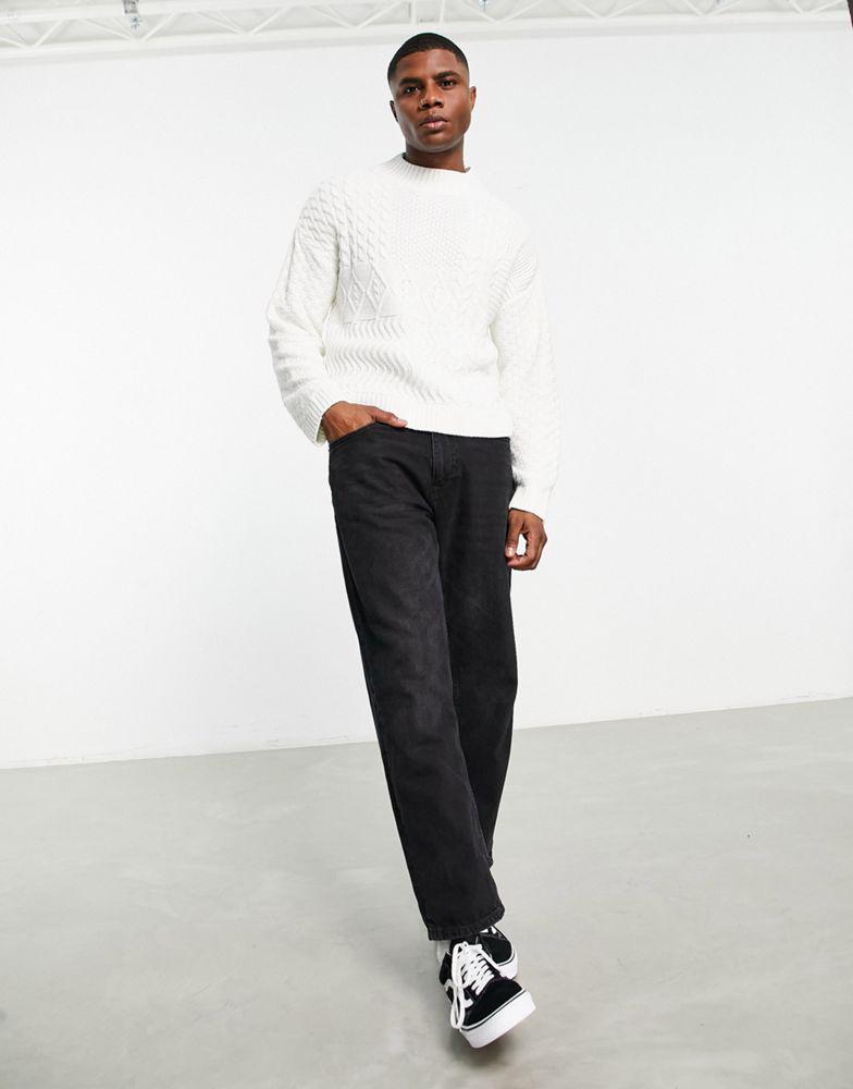 ASOS DESIGN knitted contrast cable jumper in beige商品第4张图片规格展示