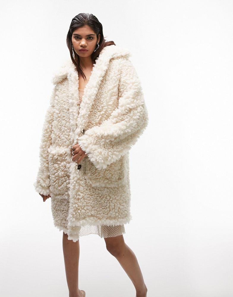 Topshop chunky borg coat in cream商品第4张图片规格展示