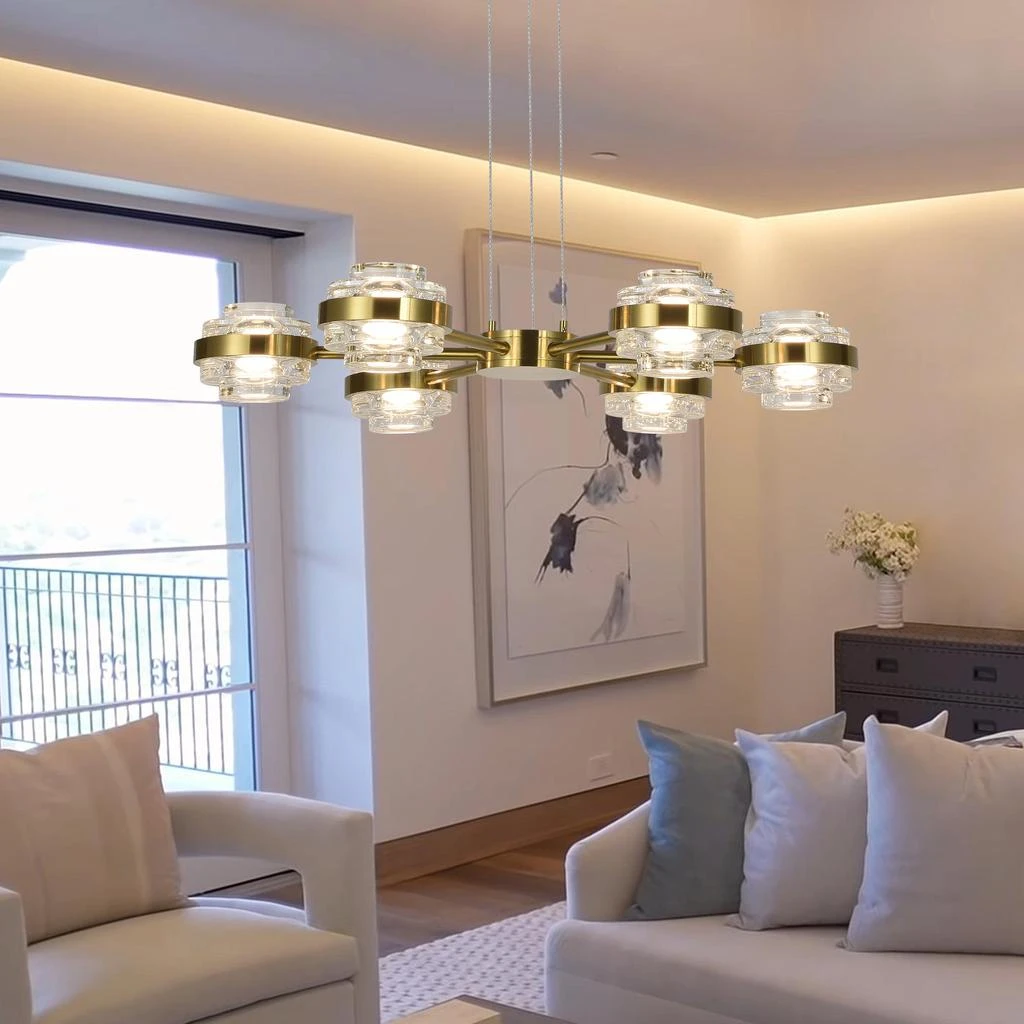商品VONN Lighting|Milano VAP2336AB 25" 6-Light Height Adjustable Pendant Lighting Integrated LED Chandelier in Antique Brass,价格¥3714,第3张图片详细描述