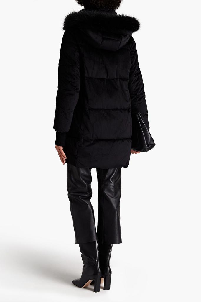 Faux fur-trimmed quilted velvet hooded coat商品第3张图片规格展示