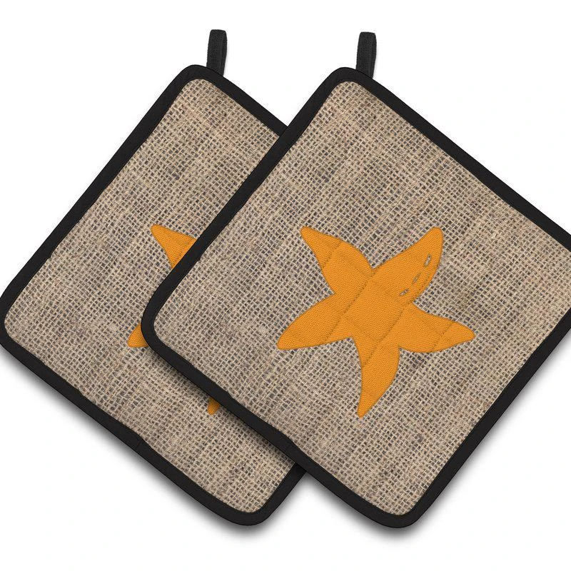 商品Caroline's Treasures|Starfish Burlap and Orange BB1100 Pair of Pot Holders,价格¥170,第1张图片