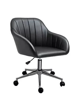 商品Vinsetto|Mid Back Home Office Chair Computer Desk Chair With Pu Leather Adjustable Height Swivel Wheels For Study Bedroom Black,价格¥1124,第1张图片