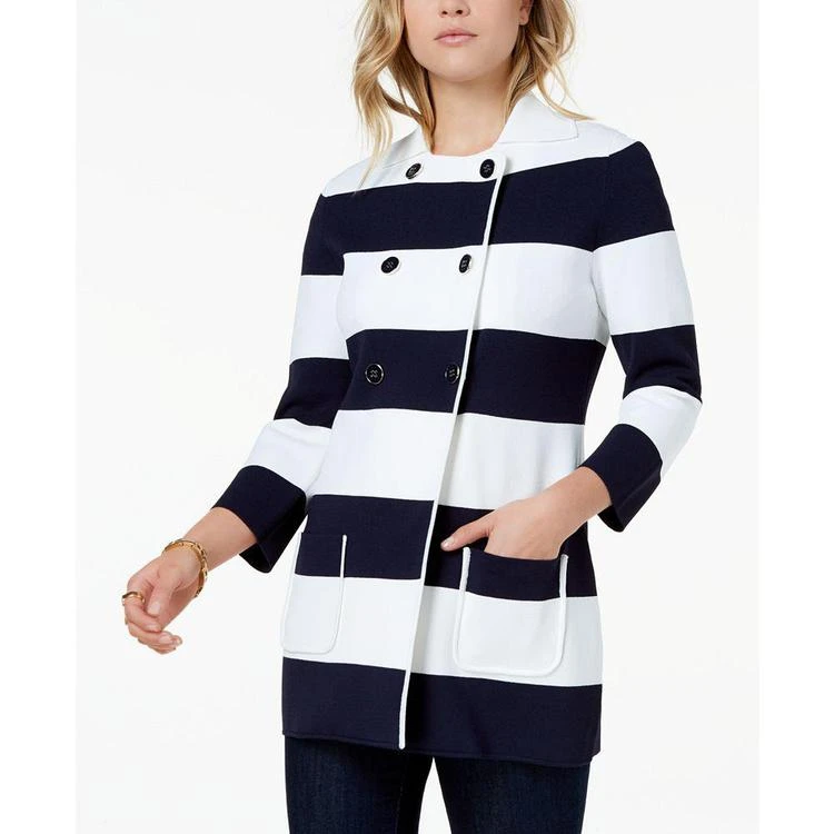 商品Tommy Hilfiger|Striped Double-Breasted Knit Jacket, Created for Macy's,价格¥447,第1张图片