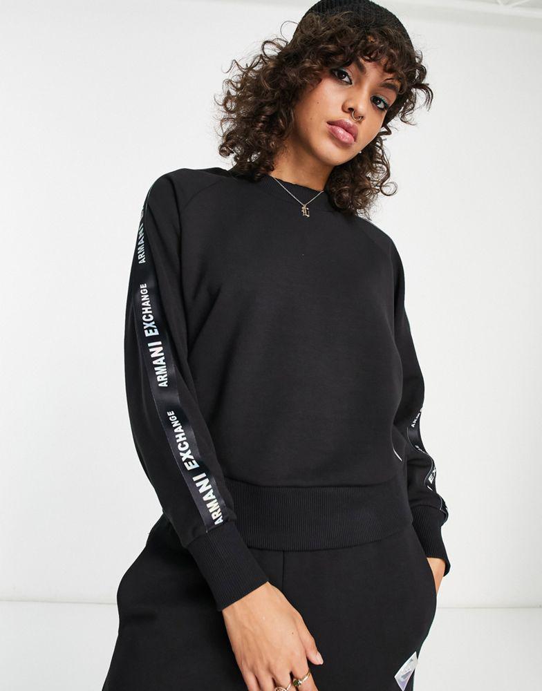 Armani Exchange taped crew sweatshirt in black商品第1张图片规格展示