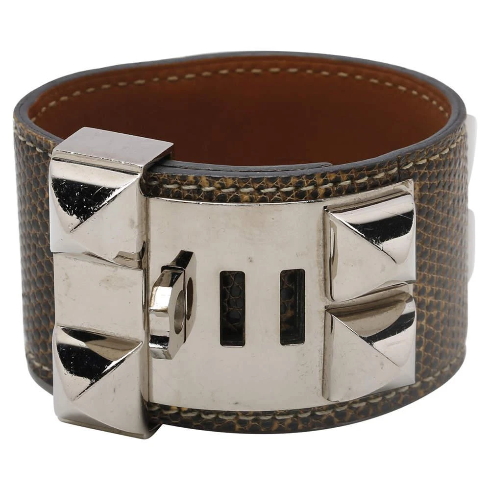 商品[二手商品] Hermes|Hermes Brown Leather Lizard Collier de Chien Wide Bracelet,价格¥6433,第2张图片详细描述