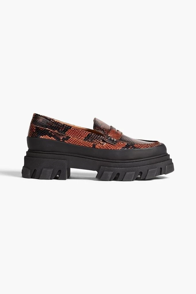 商品Ganni|Snake-effect leather platform loafers,价格¥1651,第1张图片