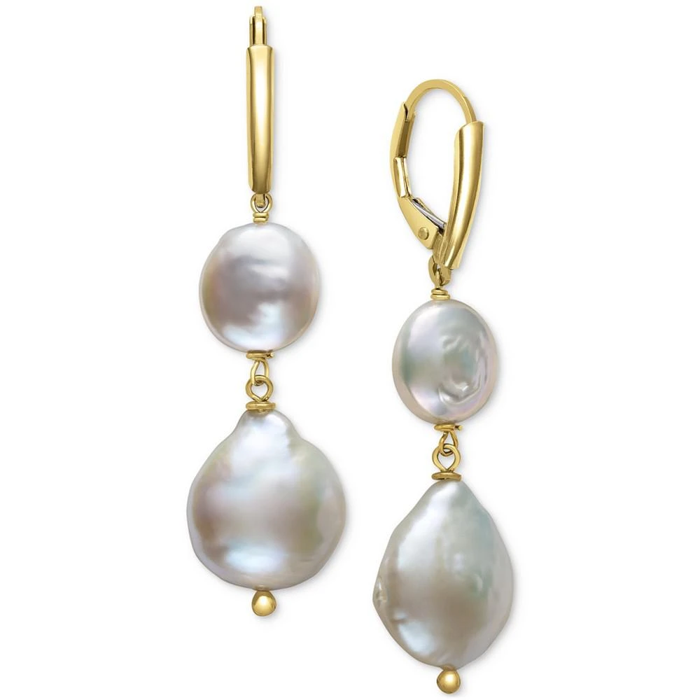 商品Belle de Mer|Cultured Freshwater Coin & Baroque Pearl (9-10mm & 12-13mm) Drop Earrings in 14k Gold-Plated Sterling Silver,价格¥2290,第1张图片