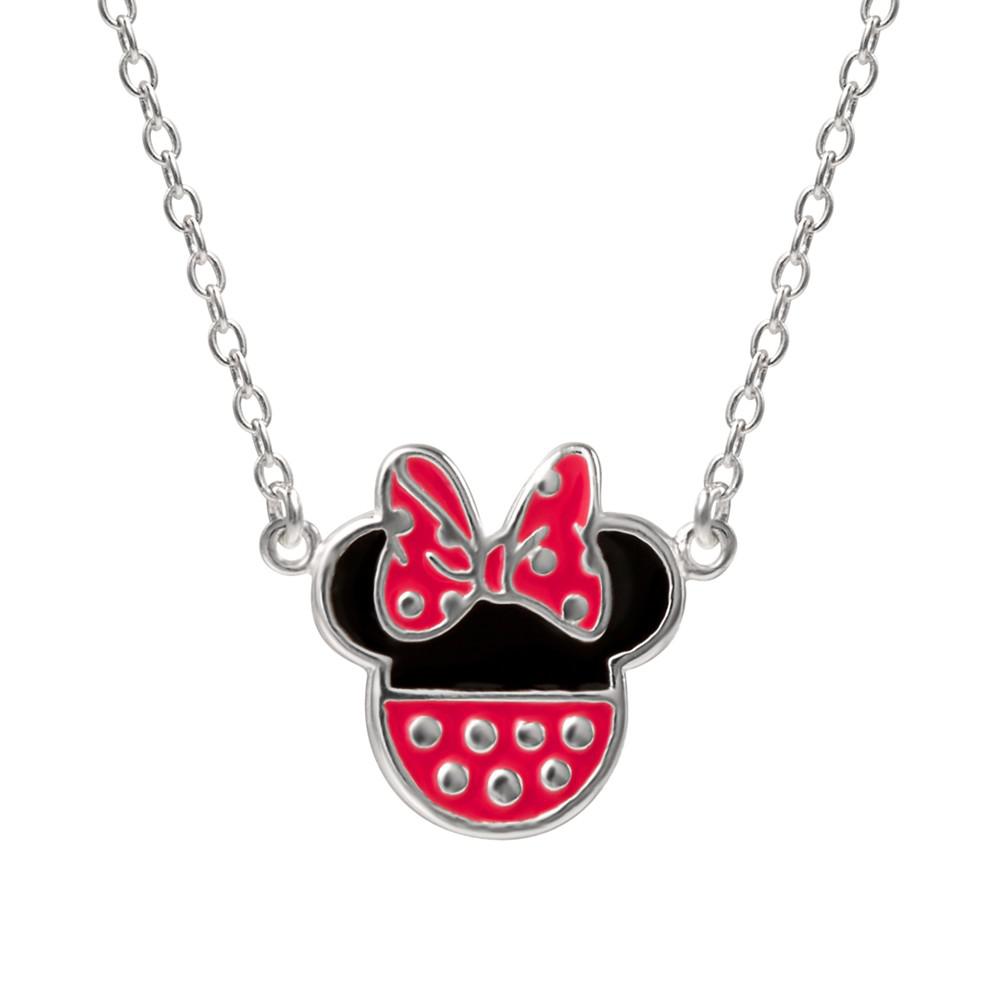 Minnie Mouse Enamel Pendant Necklace in Sterling Silver, 16" + 2" extender商品第1张图片规格展示