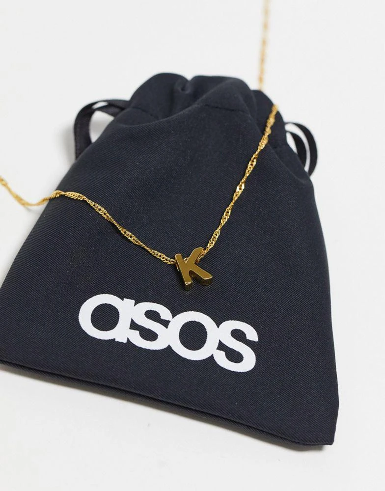 商品ASOS|ASOS DESIGN 14k gold plated necklace with simple K initial ,价格¥101,第4张图片详细描述