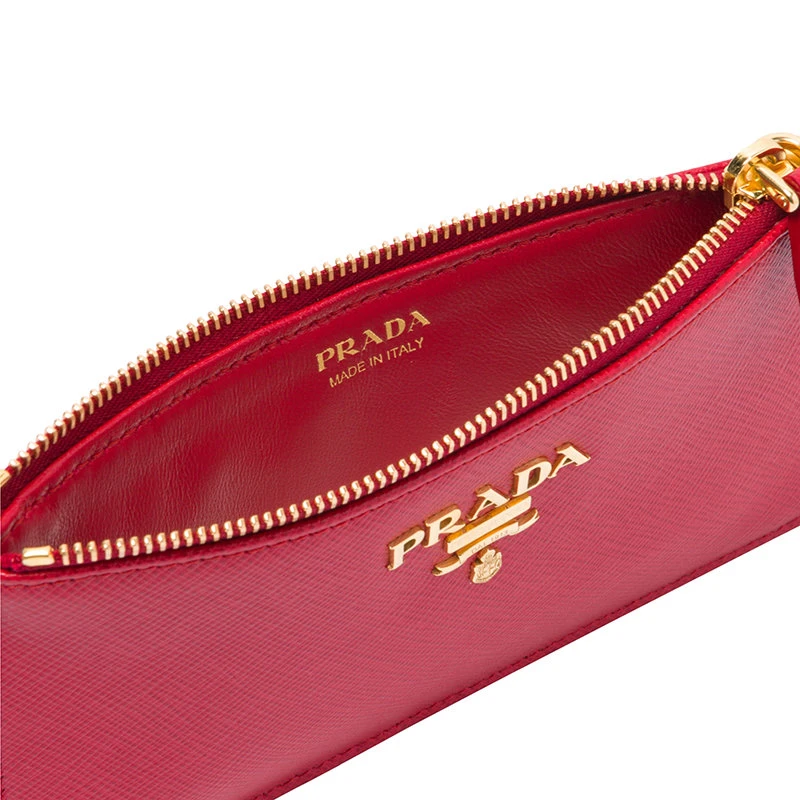 商品Prada|【预售3-7天】普拉达 22春夏新款 女士亮红色皮革金标拉链长薄款钱包卡夹1MC054_QWA_F068Z,价格¥3595,第5张图片详细描述