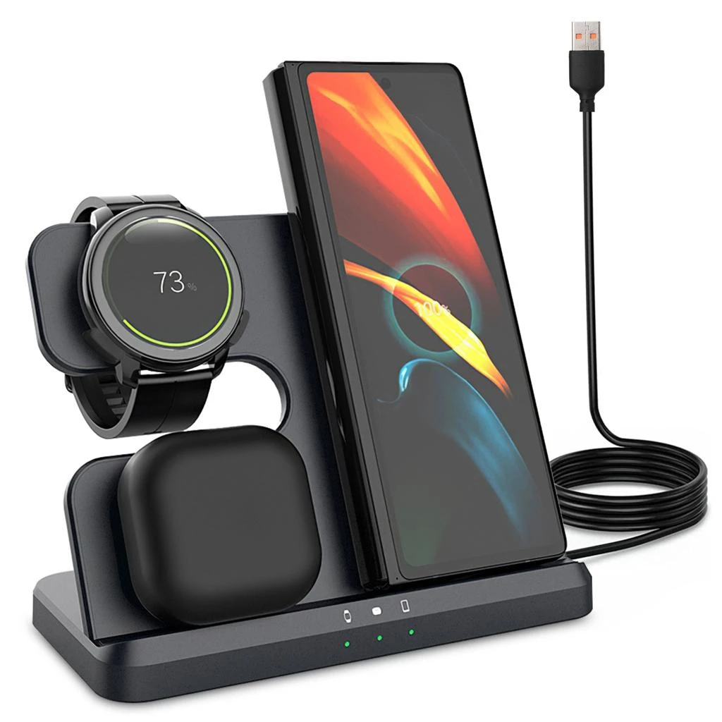 商品Fresh Fab Finds|3-in-1 Wireless Charger for Qi Phones, Earphones & Watches - Fast Charging Station for iPhone 13/12 Pro Max, iWatch S7/S6,价格¥456,第1张图片