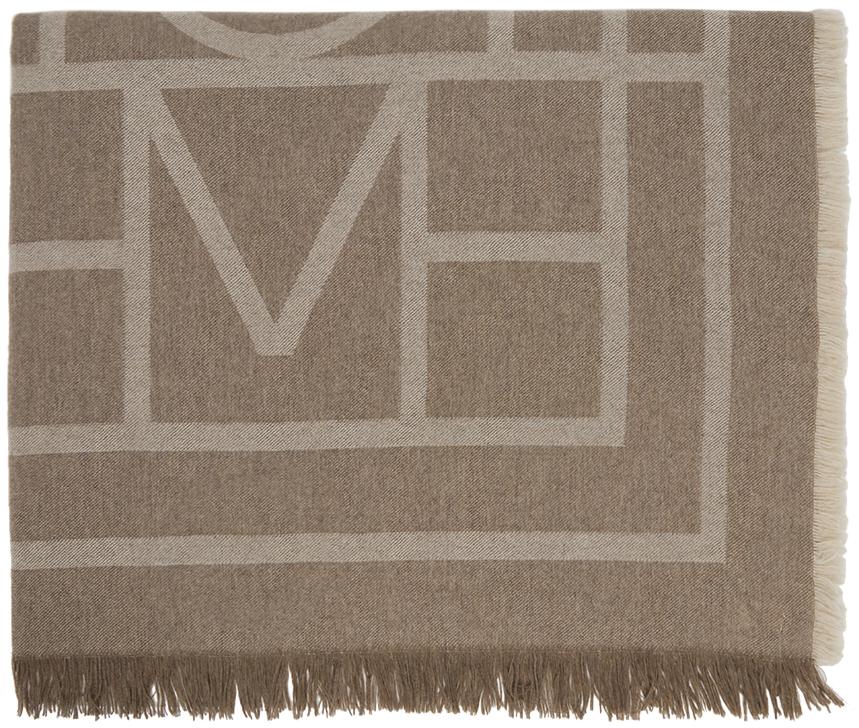 Brown Wool & Cashmere Monogram Scarf商品第1张图片规格展示