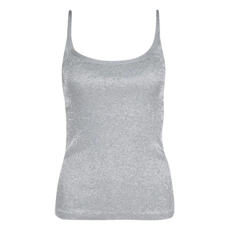 商品[二手商品] Ralph Lauren|Ralph Lauren Grey Rib Knit Bead Embellished Sleeveless Tank Top S,价格¥861,第1张图片