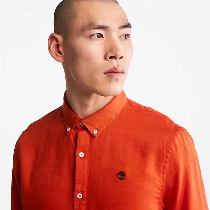Mill River Slim-Fit Linen Shirt for Men in Orange商品第5张图片规格展示